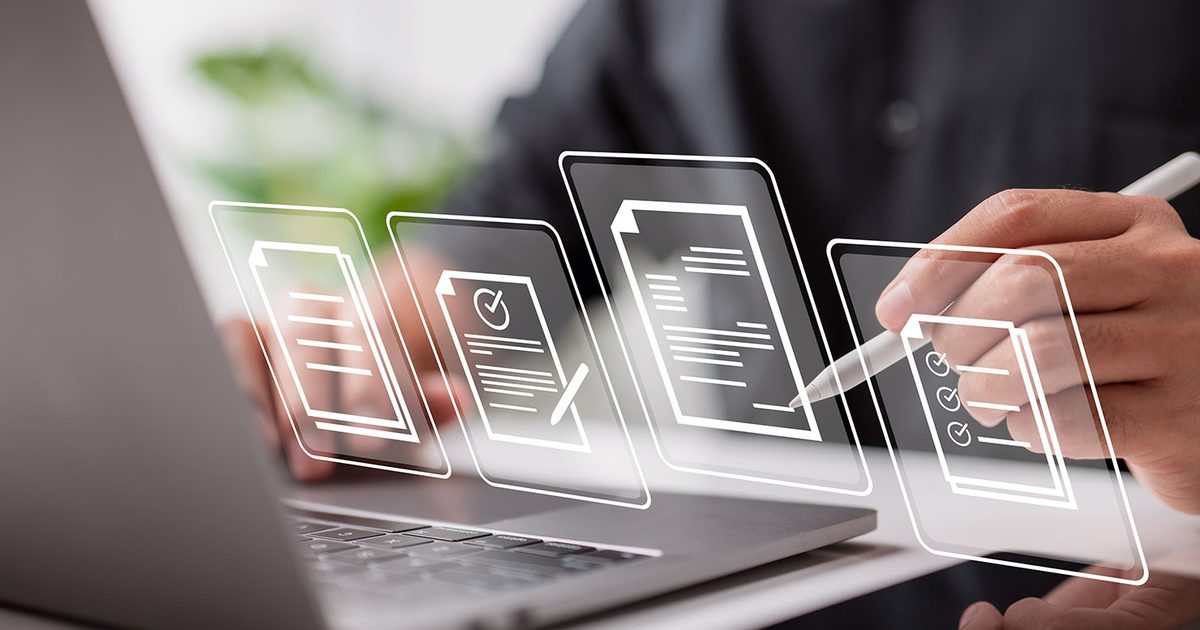 B2B tech services campaign: digital documents workflow on a laptop