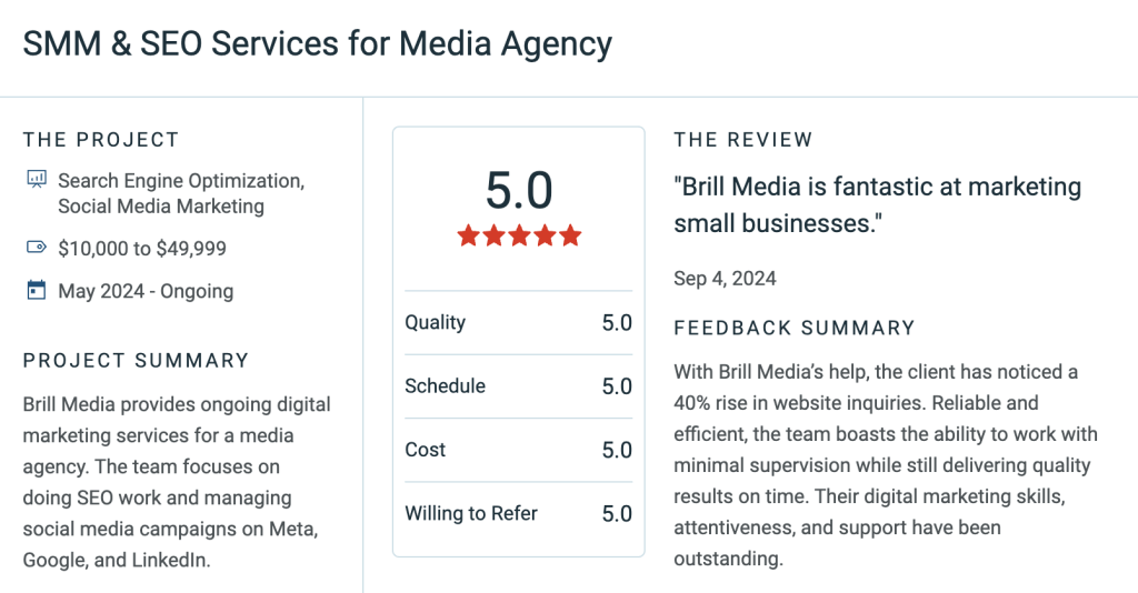 Client review of Brill Media